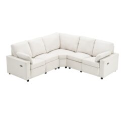 Power Recliner Sectional Sofa Home Theater Reclining Sofa With Two USB Ports, Two Storage Drawers For Living Room - Beige