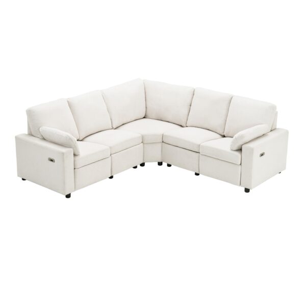 Power Recliner Sectional Sofa Home Theater Reclining Sofa With Two USB Ports, Two Storage Drawers For Living Room - Beige