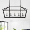 5 Light Farmhouse Kitchen Island Lighting, 5 Light Industrial Linear Chandelier For Dining Room Metal Hanging Pendant Light Fixture For Bedroom Living Room Hallway Conference Room - Matte Black - Image 4