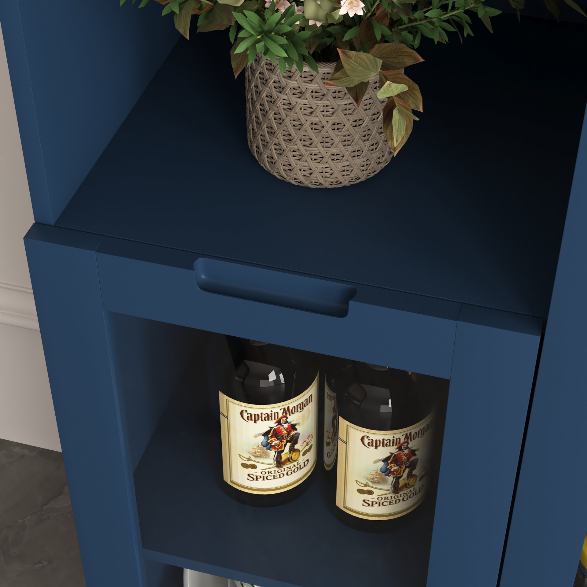 Painted Cabinet With Glass Doors, Drawer, And Open Storage Space For Bedroom And Living Room - Navy Blue - Image 10