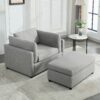 Wide Modern Oversized Armchair With Ottoman Stool, Single Sofa With Lumbar Support, Accent Chair, Reading Chair For Bedroom, Living Room - Light Gray - Image 8