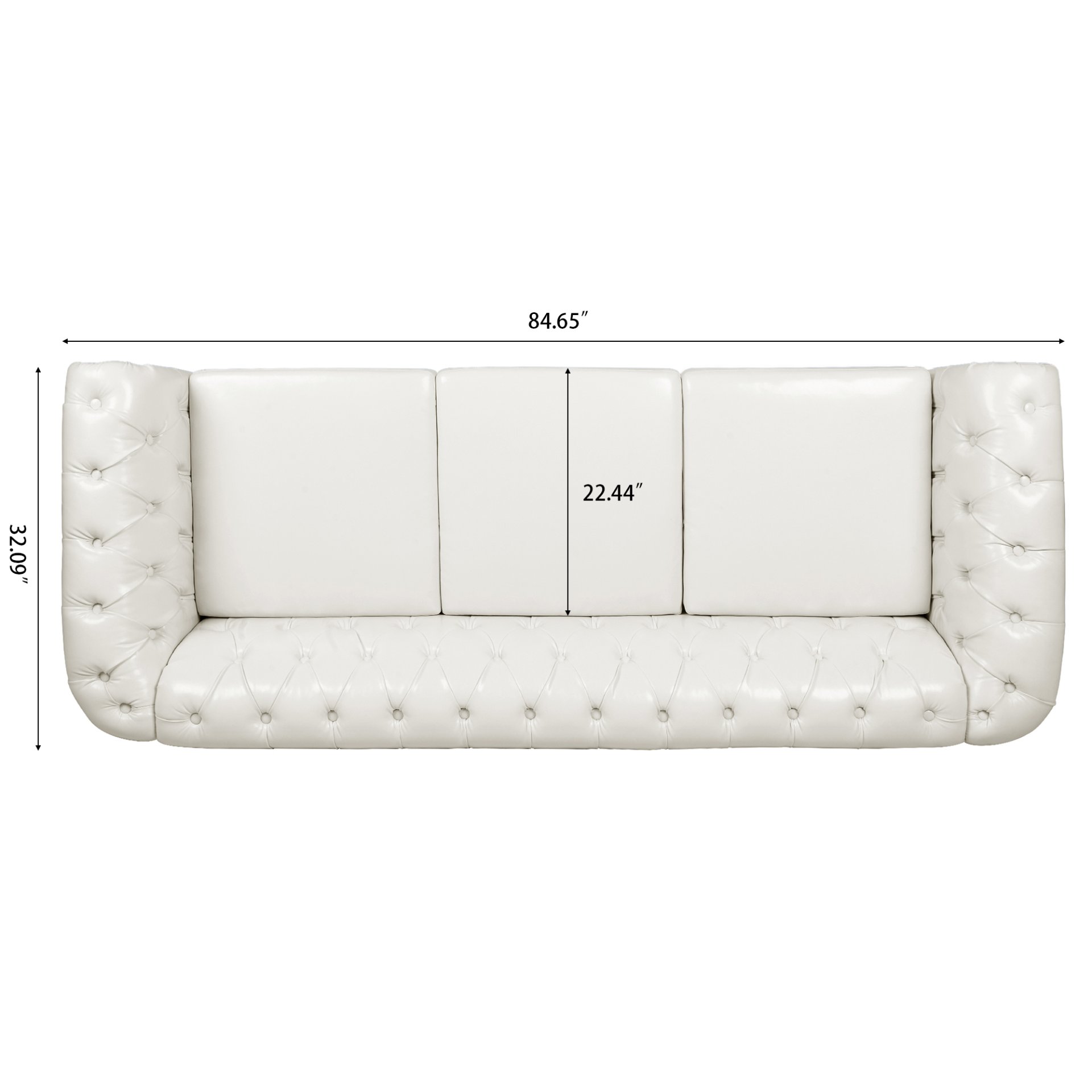 84.65" Rolled Arm Chesterfield 3 Seater Sofa - White - Image 12