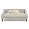 Modern Durable Elevated Dog Sofa Bed With Irregular Armrest Design Comfortable Foam Pet Sofa - Beige - Image 7