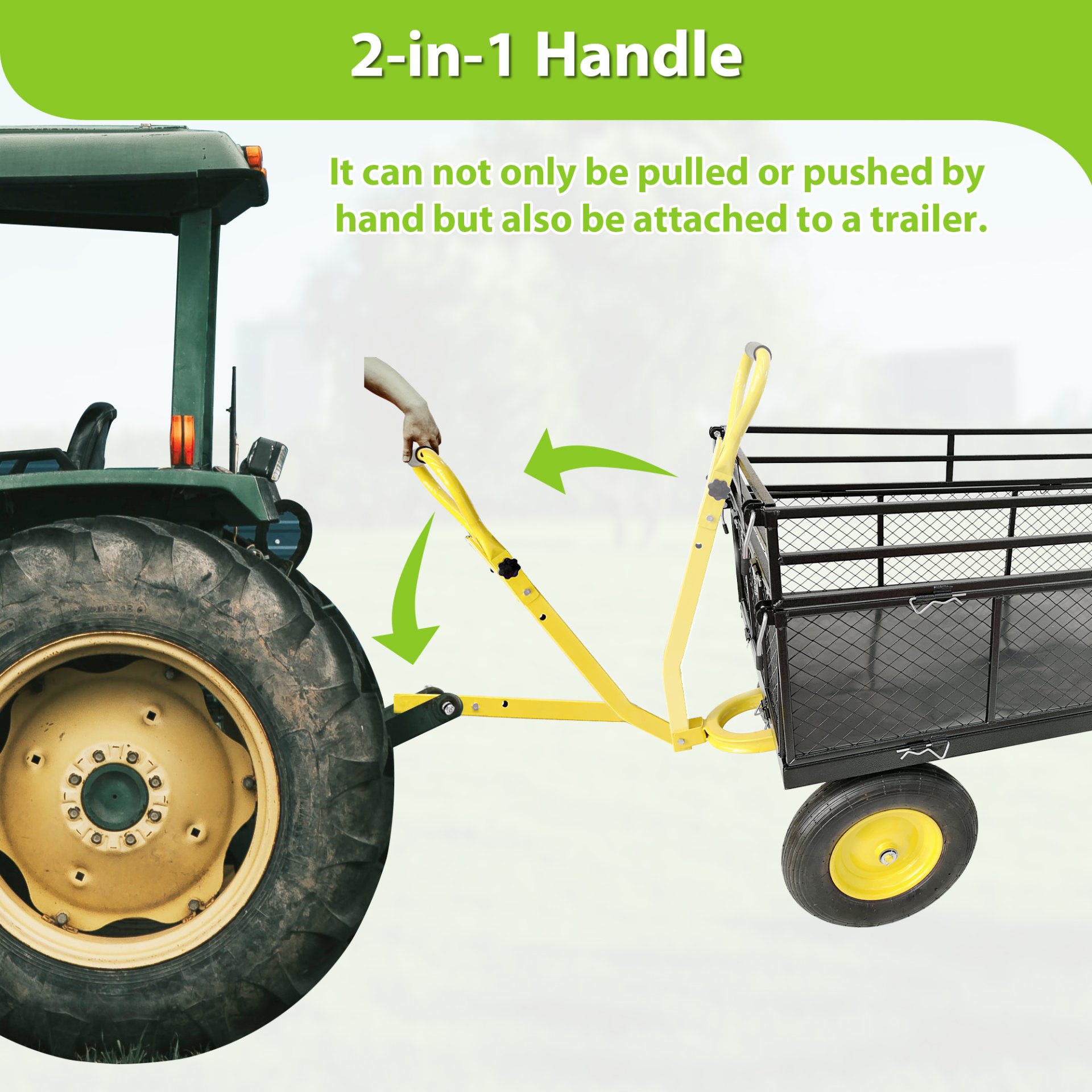 Steel Garden Cart, Heavy Duty 1400 Lbs Capacity, With Removable Mesh Sides To Convert Into Flatbed, Utility Metal Wagon With 2-In-1 Handle And 16 In Tires, Perfect For Garden, Farm, Yard - Black - Image 8