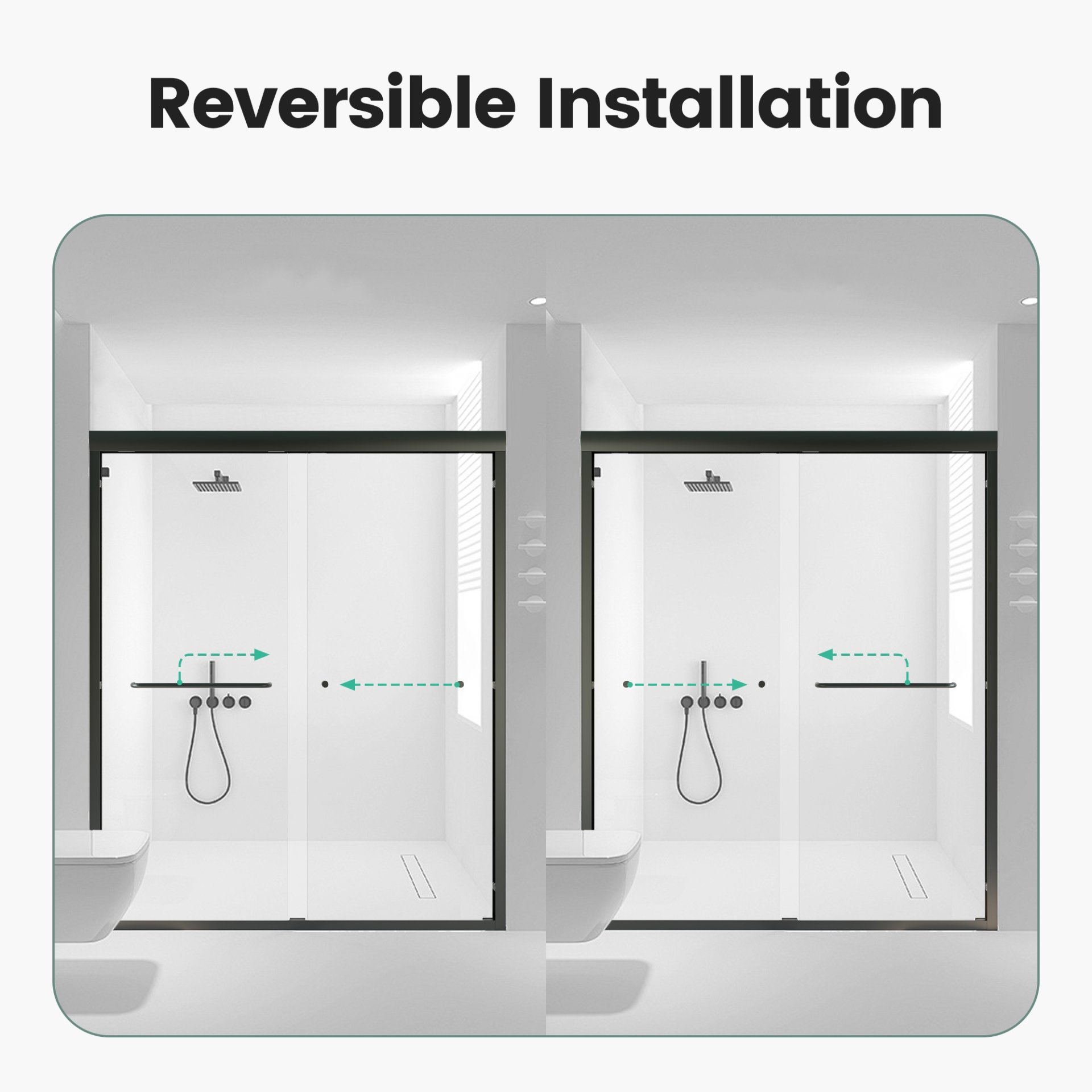 Semi-Frameless Double Sliding Shower Door, Bypass Shower Door, 1 / 4" (6Mm) Thick SGCC Tempered Glass Door - Black - Image 9