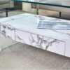 Modern 2 Tier Coffee Table With Clear Tempered Glass And Marble Texture Multifunctional Storage Design - Transparent / White - Image 8