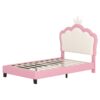 Twin Size Upholstered Princess Bed With Crown Headboard, Twin Size Platform Bed With Headboard And Footboard - White / Pink - Image 5