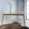 Retro Mid Century Dining Table With Faux Wood Top Solid Wood Legs - Natural - Image 5