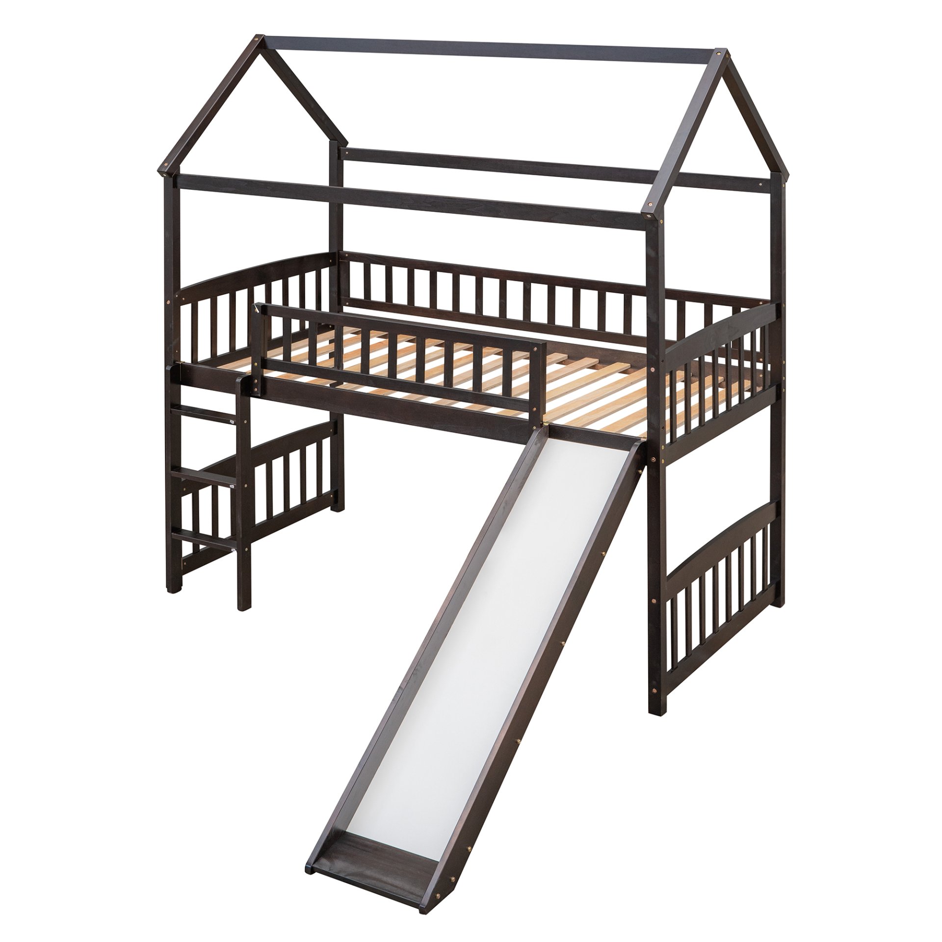 Twin House Loft Bed With Slide - Espresso - Image 12