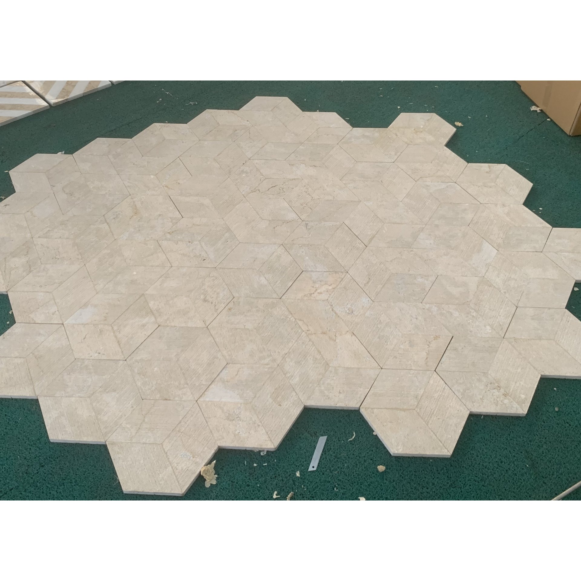 Hexagon Marble Tiles 3D Fluted Stone FS Textured (Set of 12) - Beige / Gold - Image 9