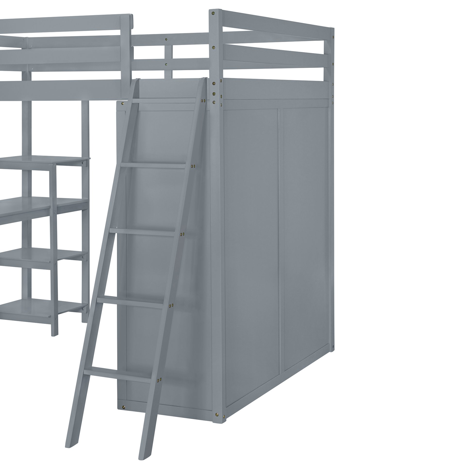 Full Size Loft Bed With Wardrobe And Desk And Shelves - Gray - Image 11