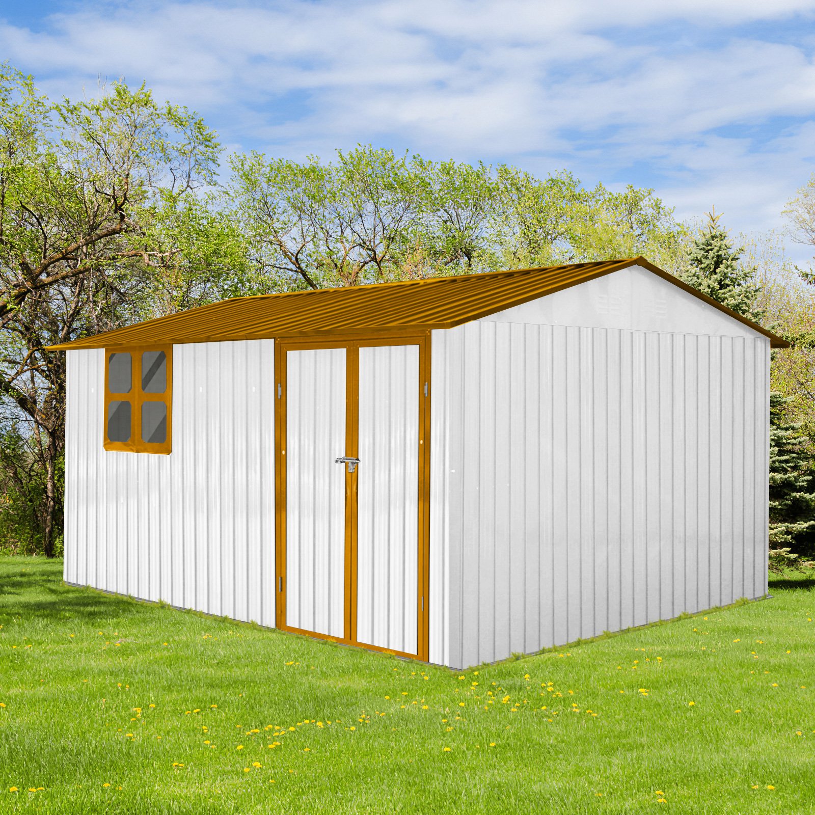 10'x12' Garden Sheds Outdoor Storage Sheds With Window - White / Yellow - Image 7