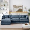 Modern Modular Sectional Sofa Shaped Couch Set With Movable Ottoman - Blue - Image 4