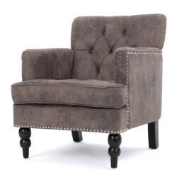 Vitality - Club Chair With Button Tufted Diamond Stitching And Turned Legs - Brown / Gray