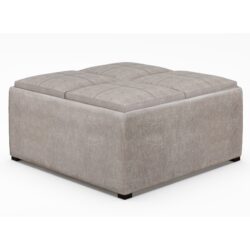 Avalon - Square Coffee Table Storage Ottoman - Distressed Gray Taupe