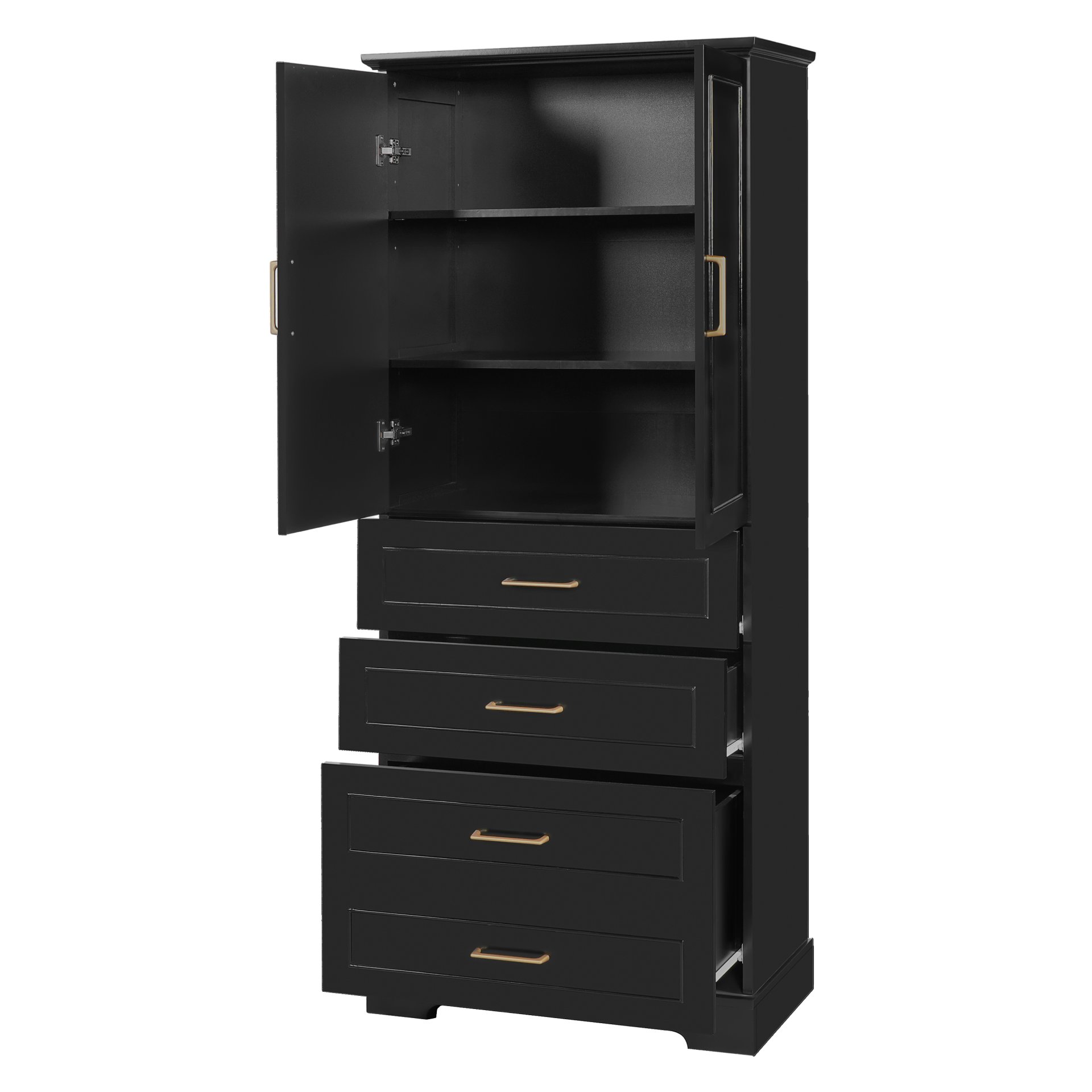 Bathroom Cabinet With 3 Drawers, Adjustable Shelf, Panels, Steel Handles, Soft Close Doors - Black - Image 12