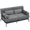 Modern Loveseat Sofa 59" Sofa Couch 2 Seater With USB Ports, Unique Cylindrical Armrests - Gray - Image 11
