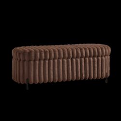 Contemporary Faux Fur Flip Top Storage Bench With - Black Metal Legs, Wide - Brown
