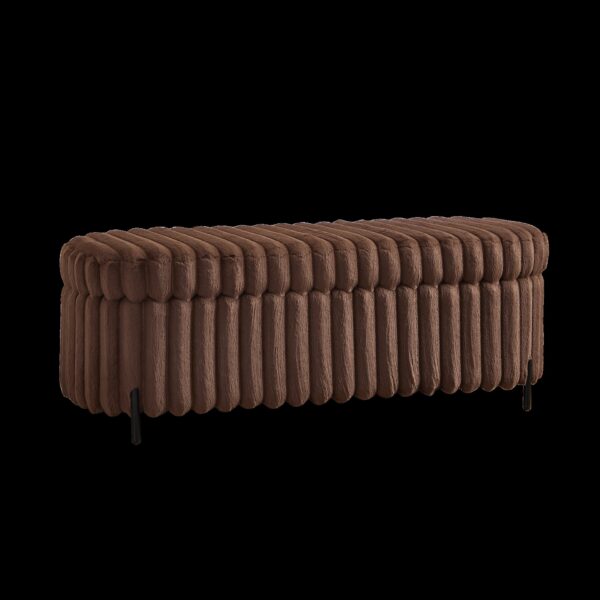 Contemporary Faux Fur Flip Top Storage Bench With - Black Metal Legs, Wide - Brown