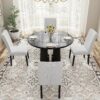 5 Piece Round Dining Table Set, Modern Dining Table And 4 Upholstered Chairs For Dining Room, Kitchen Room, Living Room - Beige / Black - Image 25