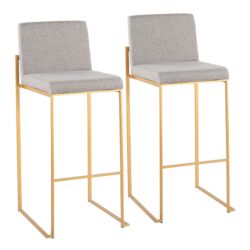 Fuji - Contemporary High Back Barstool (Set of 2) - Gray / Gold