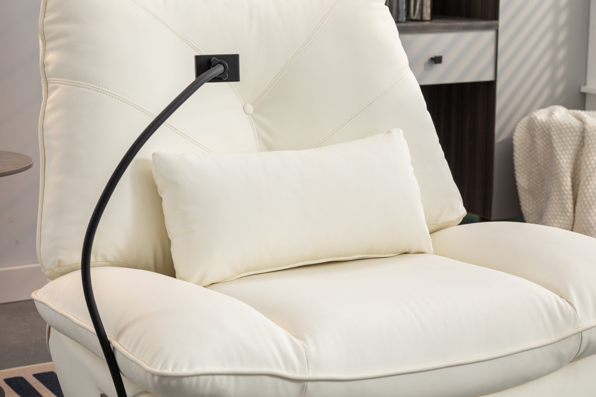 270 Swivel Glider Recliner Chair, Power Recliner Rocking Chair, USB Port Charge For Nursery Chair With Atmosphere Lamp For Living Room Bedroom Apartment - White - Image 20