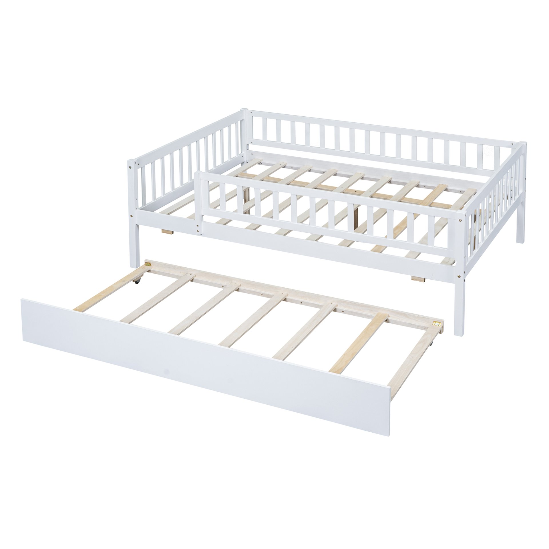 Full Size Daybed With Trundle And Fence Guardrails - White - Image 11