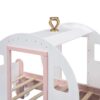Twin Size Princess Carriage Bed With Crown, Platform Car Bed With Stair - White / Pink - Image 11