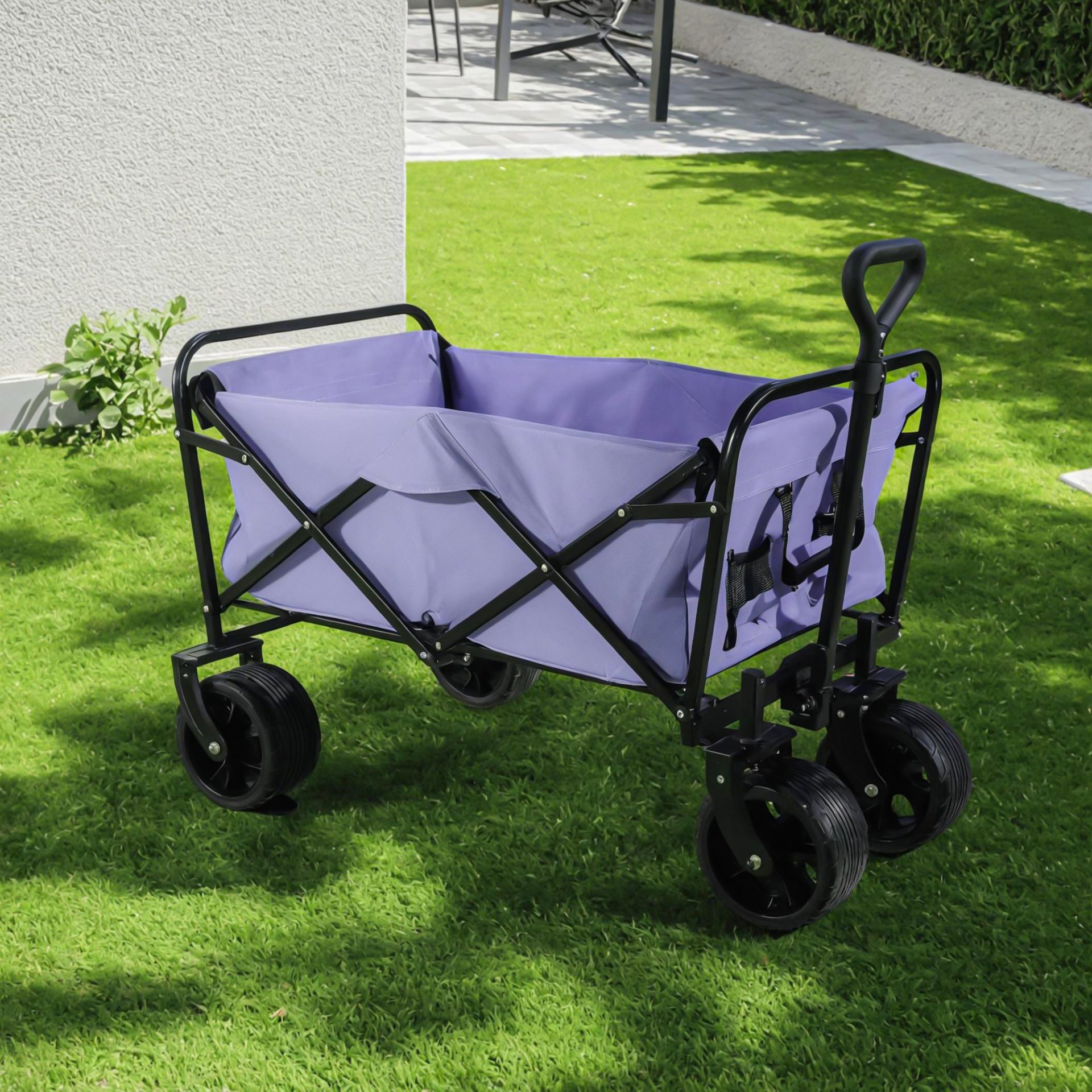 100L Collapsible Folding Beach Wagon Cart With 220Lbs Large Capacity, Wagons Carts Heavy Duty Foldable With Big Wheels For Sand, Garden, Camping - Purple - Image 6