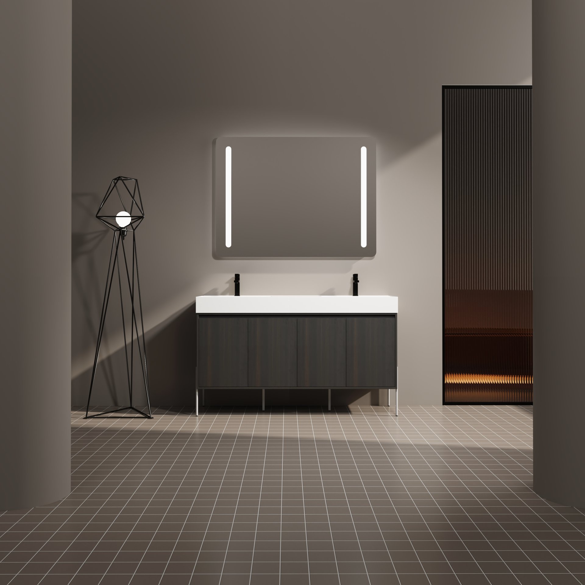 Deluxe 60" Freestanding Bathroom Vanity With Resin Double Sink - Dark Oak - Image 2