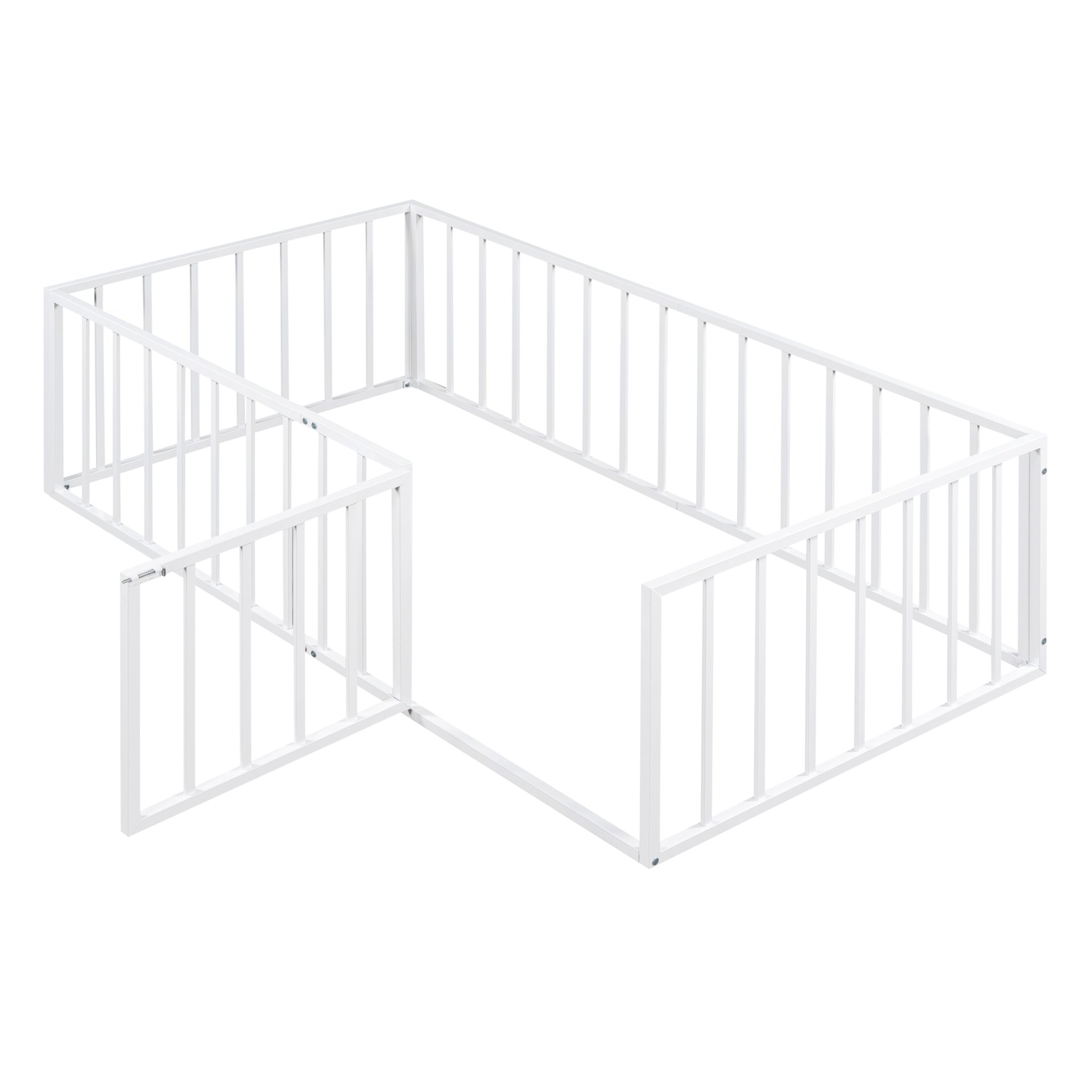Twin Size Floor Bed Frame With Fence And Door - White - Image 5