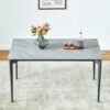 Modern Sintered Stone Dining Table Glossy Rock Surface Family Dining Table For 8 People With Sturdy Metal Legs Contemporary Kitchen Restaurant Furniture - Black / Gray - Image 5
