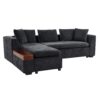 Modern L Shaped Sectional Sofa With Chenille Upholstery And Wooden Storage - Black - Image 8