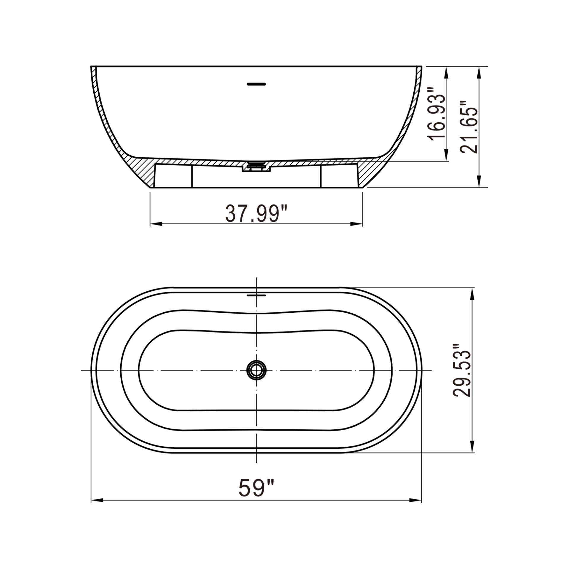 Small Size Stone Resin Solid Surface Oval Shape Freestanding Bathtub For The Bathroom - Matte White - Image 13