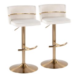 Cinch - Glam / Art Deco Adjustable Barstool With Swivel With Rounded T Footrest (Set of 2) - Gold / Cream