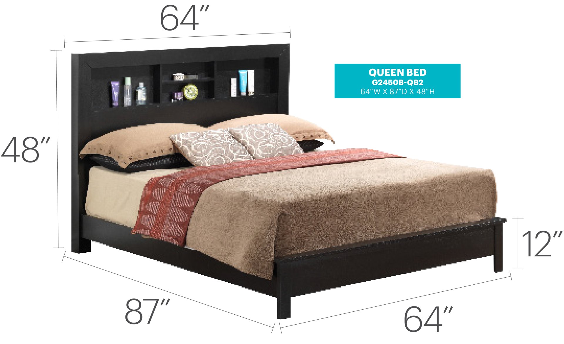 Queen Bed For Comfort Stylish Transitional - Black - Image 5