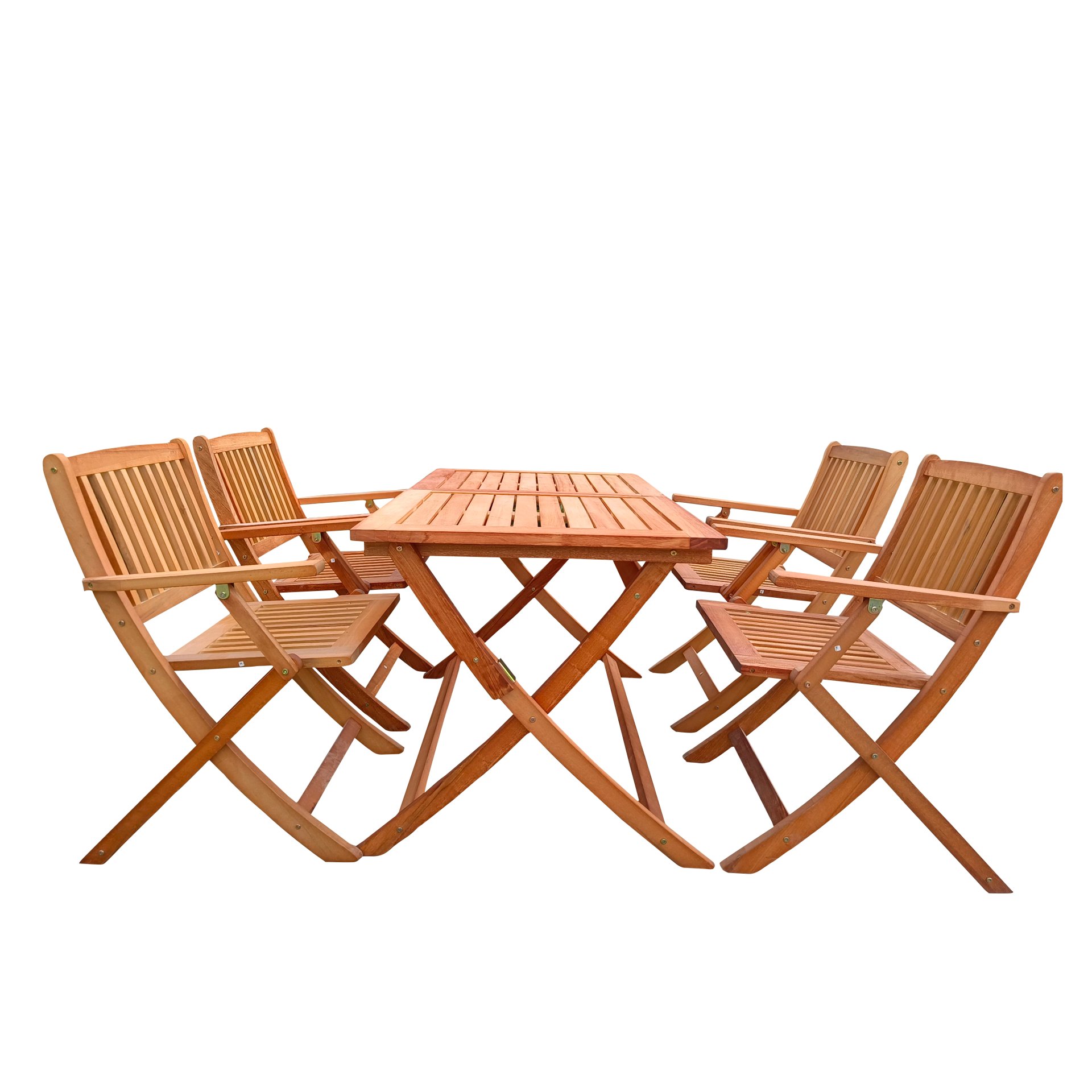 5 Piece Patio Dining Set, 4 Folding Chairs & 1 Dining Table, Indoor And Outdoor Universal - Teak - Image 4