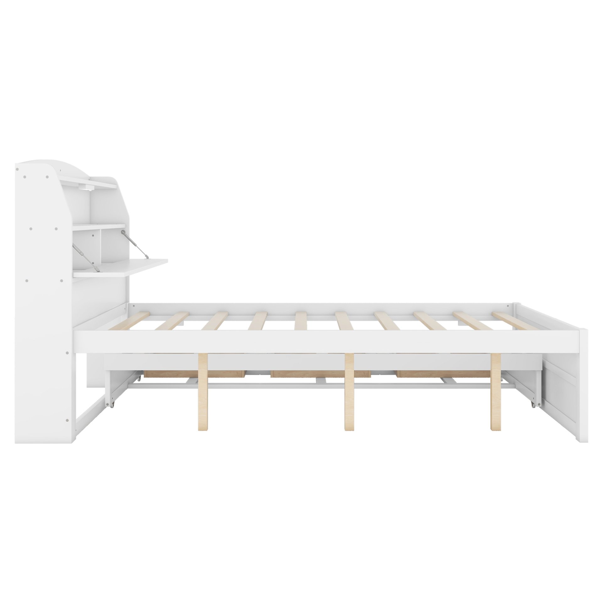 Full Size LED Platform Bed With Trundle With Storage Headboard With Drawers - White - Image 9