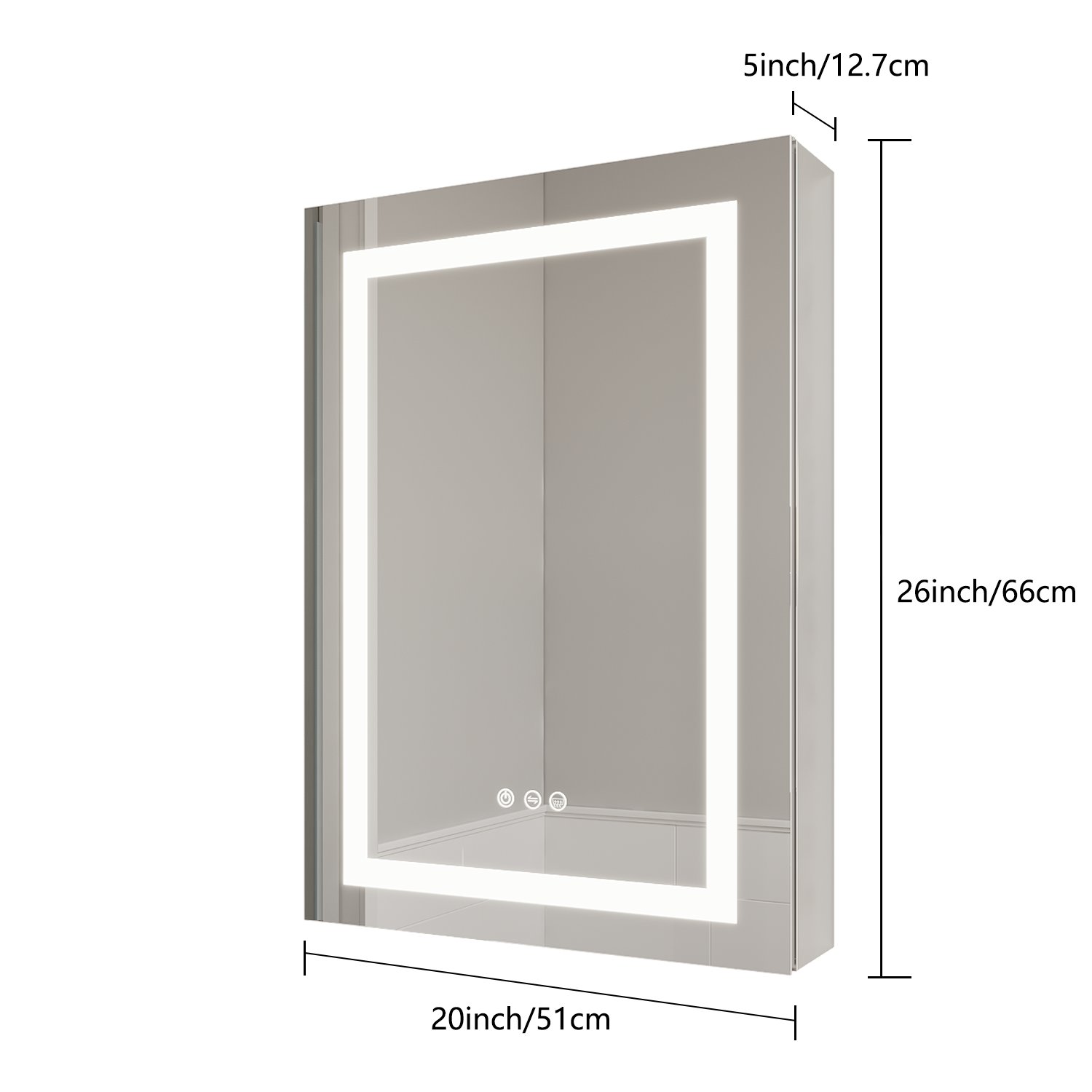 26" X 20" Bathroom Medicine Cabinet With LED Mirror, Anti-Fog, Waterproof, 3000K~6000K Single Door Lighted Bathroom Cabinet With Touch Swich, Dimmable, Recessed Or Surface Mount (Left Door) - Silver - Image 9