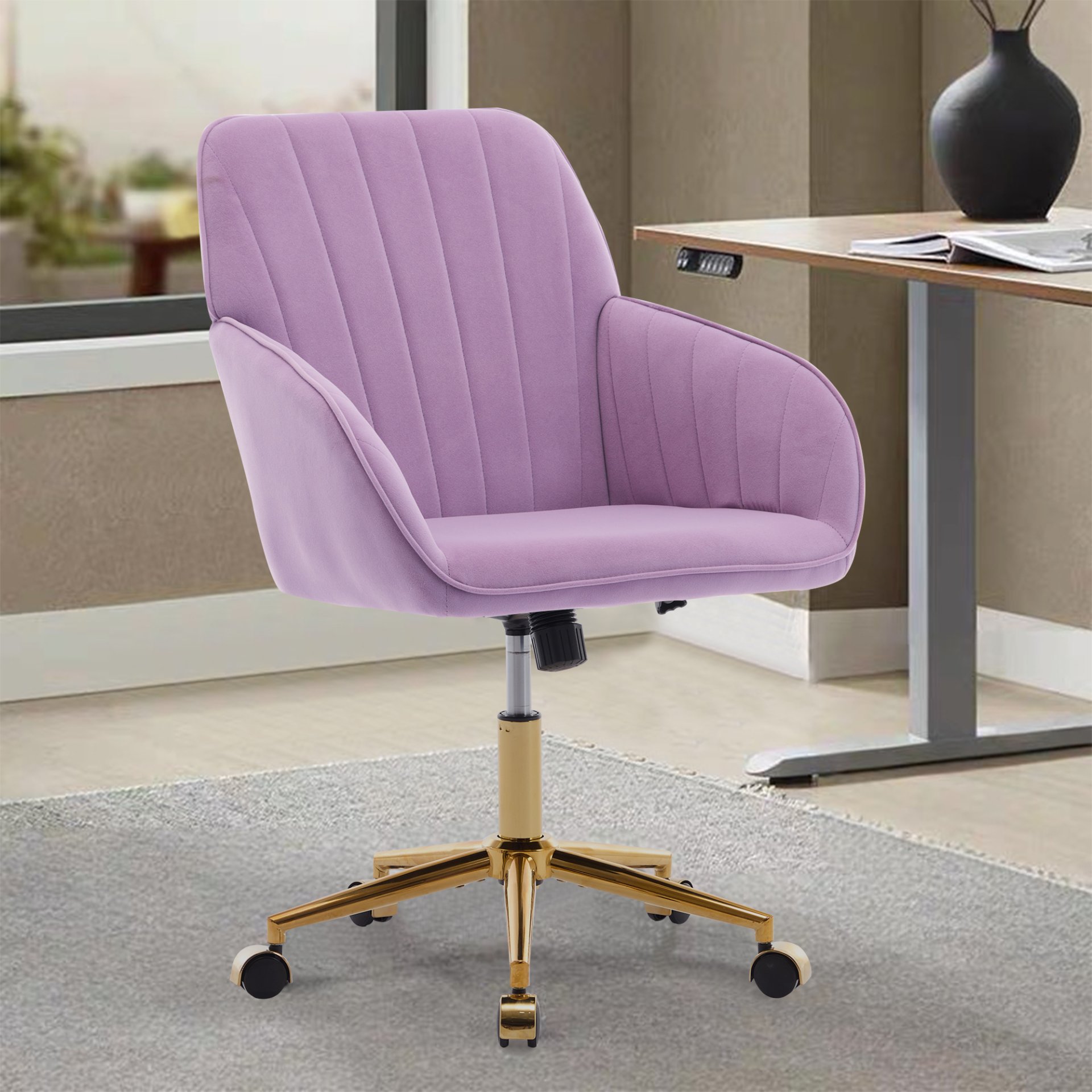 Ergonomic Swivel Office Chair With Backrest, Adjustable And Comfortable For Long Sitting - Lilac - Image 4