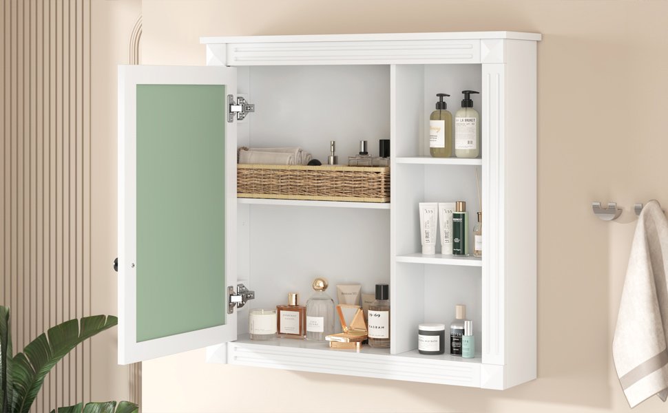 Bathroom Medicine Cabinet With Mirror, Wall Mounted Mirror Cabinet With Storage Organizer, Over The Toilet Storage White Storage Cabinet For Bathroom - White - Image 18