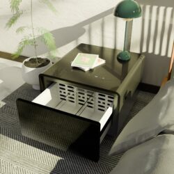 Modern Smart Side Table With Built-In Fridge, Wireless Charging, Temperature Control, Power Socket, USB Ports, Outlet Protection, Induction Light - Black