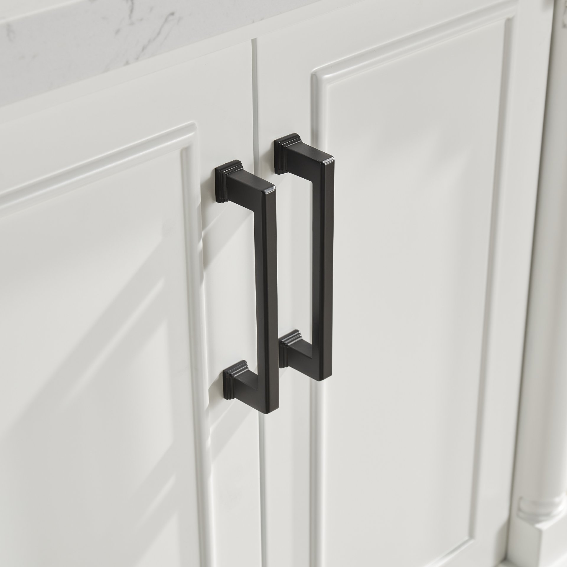 Freestanding Double Bathroom Vanity With Extra Black Handles - White - Image 8