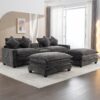 Modern Chenille Upholstered Sectional Sofa With Ottomans, USB Ports, Cup Holders, And Storage - Gray - Image 11