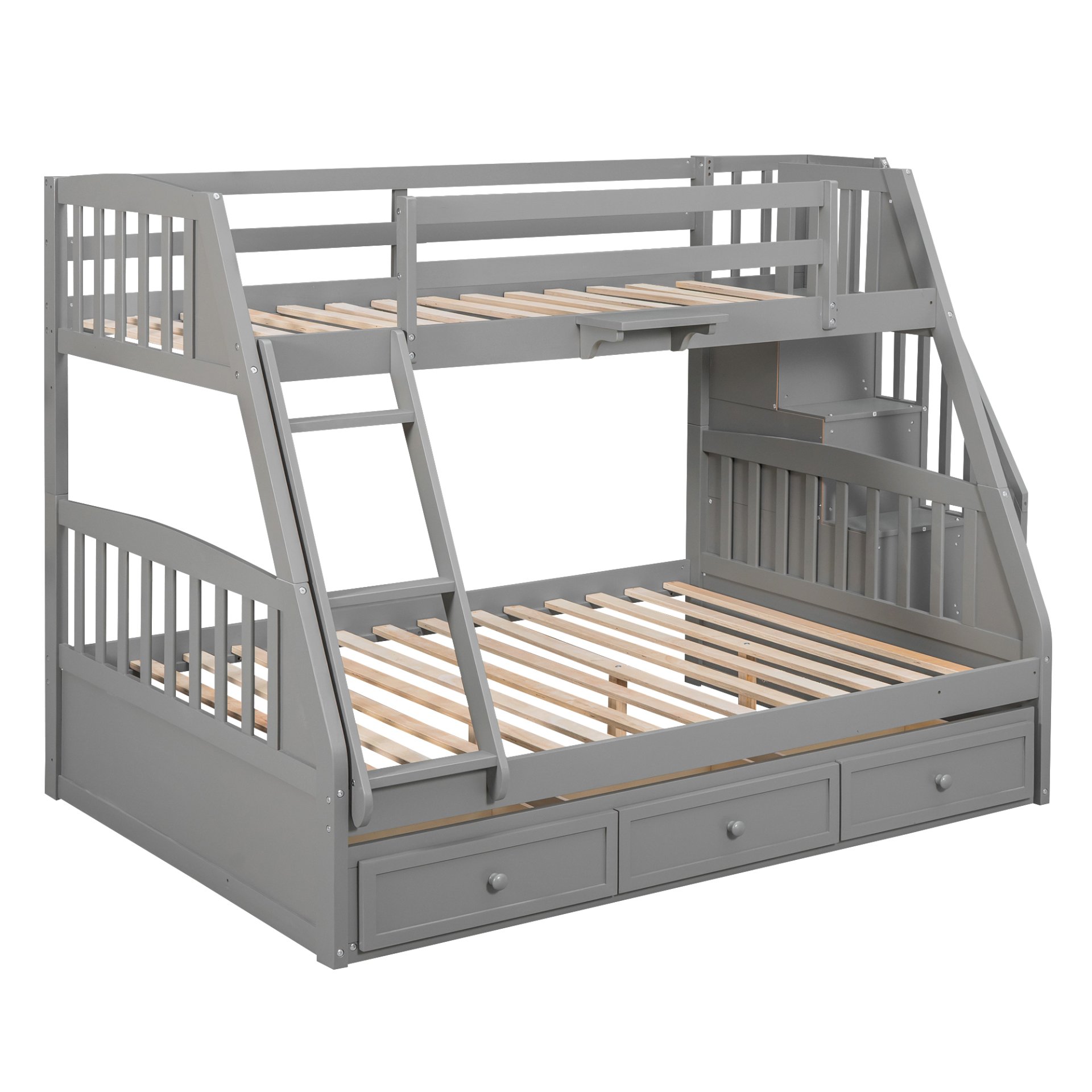 Twin Over Full Bunk Bed With Drawers, Ladder And Storage Staircase - Gray - Image 5