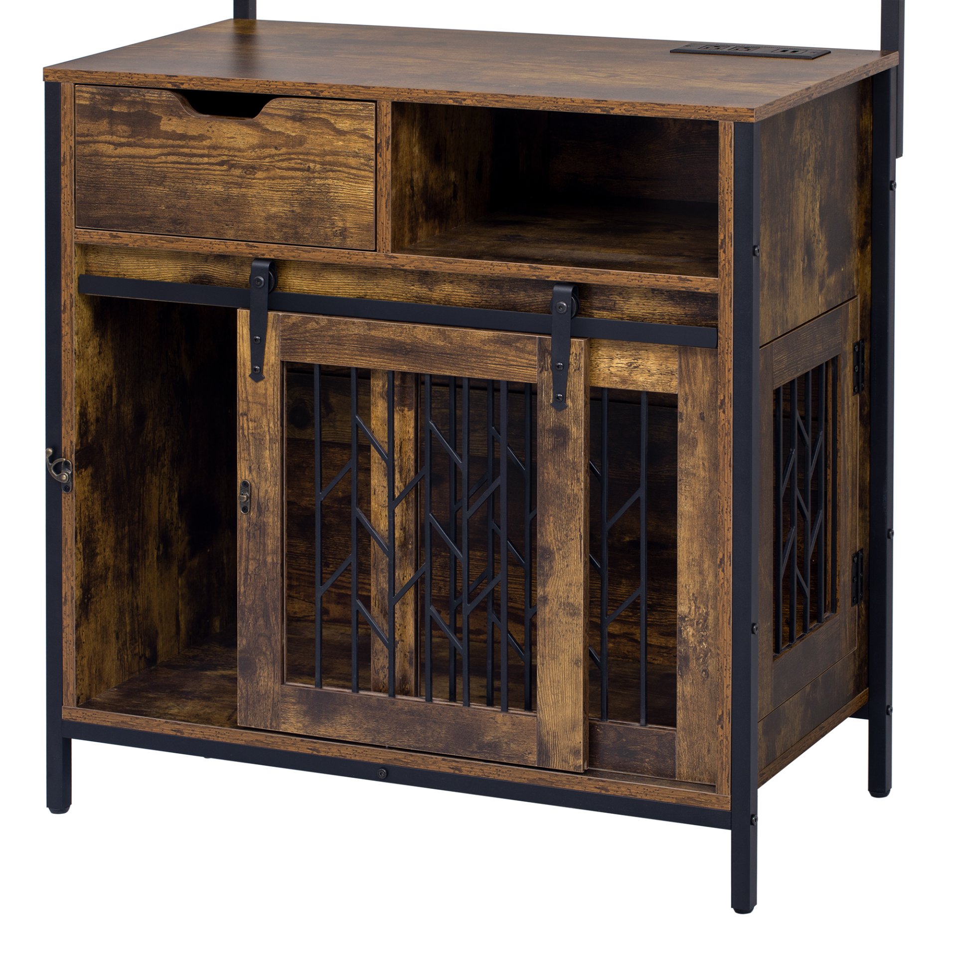 Furniture Style 2 In 1 Pet Friendly Dog Crate Composite Desk Hutch - Rustic Brown - Image 11