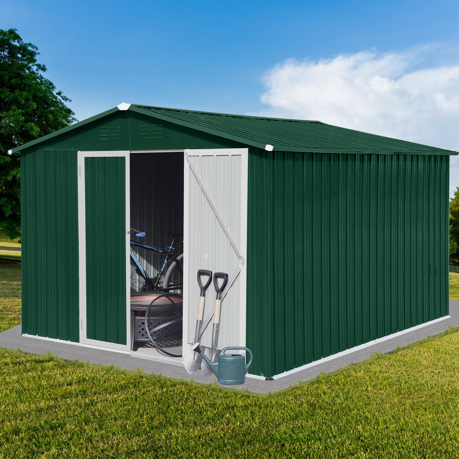 10'x8' Garden Sheds Outdoor Storage Sheds - Green / White - Image 2