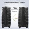 3 Piece Luggage Set Hardside Spinner Suitcase With Tsa Lock 20" 24" 28" Available - Black - Image 3