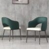 Dining Chairs, Modern Faux Leather Dining Metal Legs (Set of 2) - Green - Image 2