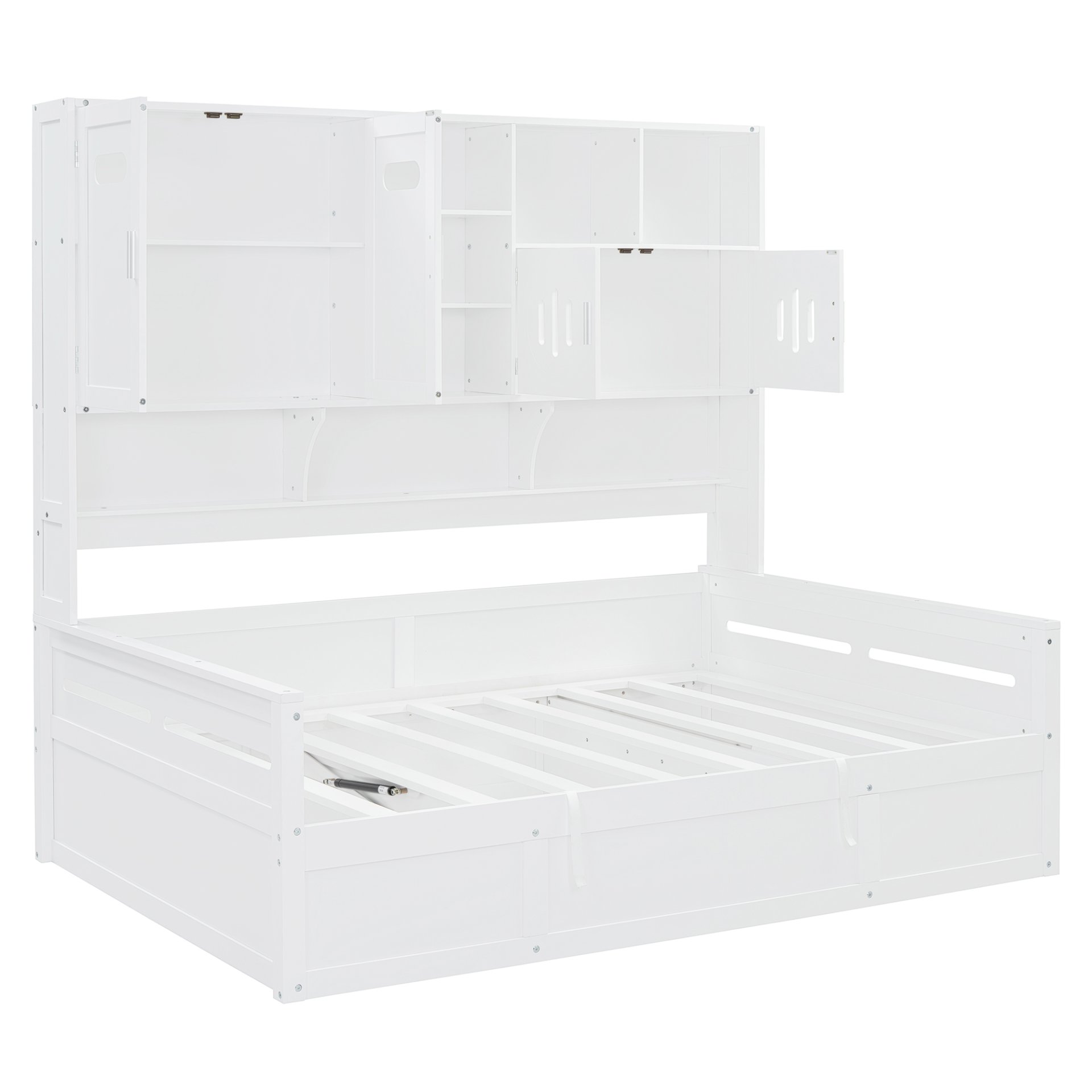 Full Size Wooden Daybed With Hydraulic Bed And All In One Cabinet And Shelf - White - Image 6